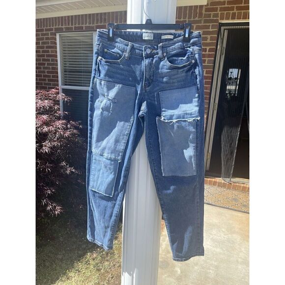 Wonderly Slim Boyfriend Jeans Size 6 Patchwork Blue - Picture 1 of 11
